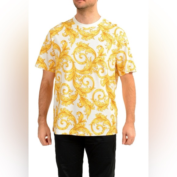 NWT Versace Gold Barocco Print White Short Sleeve T-Shirt Size XL